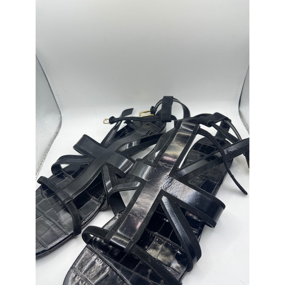 Burberry Black Leather Crocodile‎ Embossed Gladiator Sandals Size 39